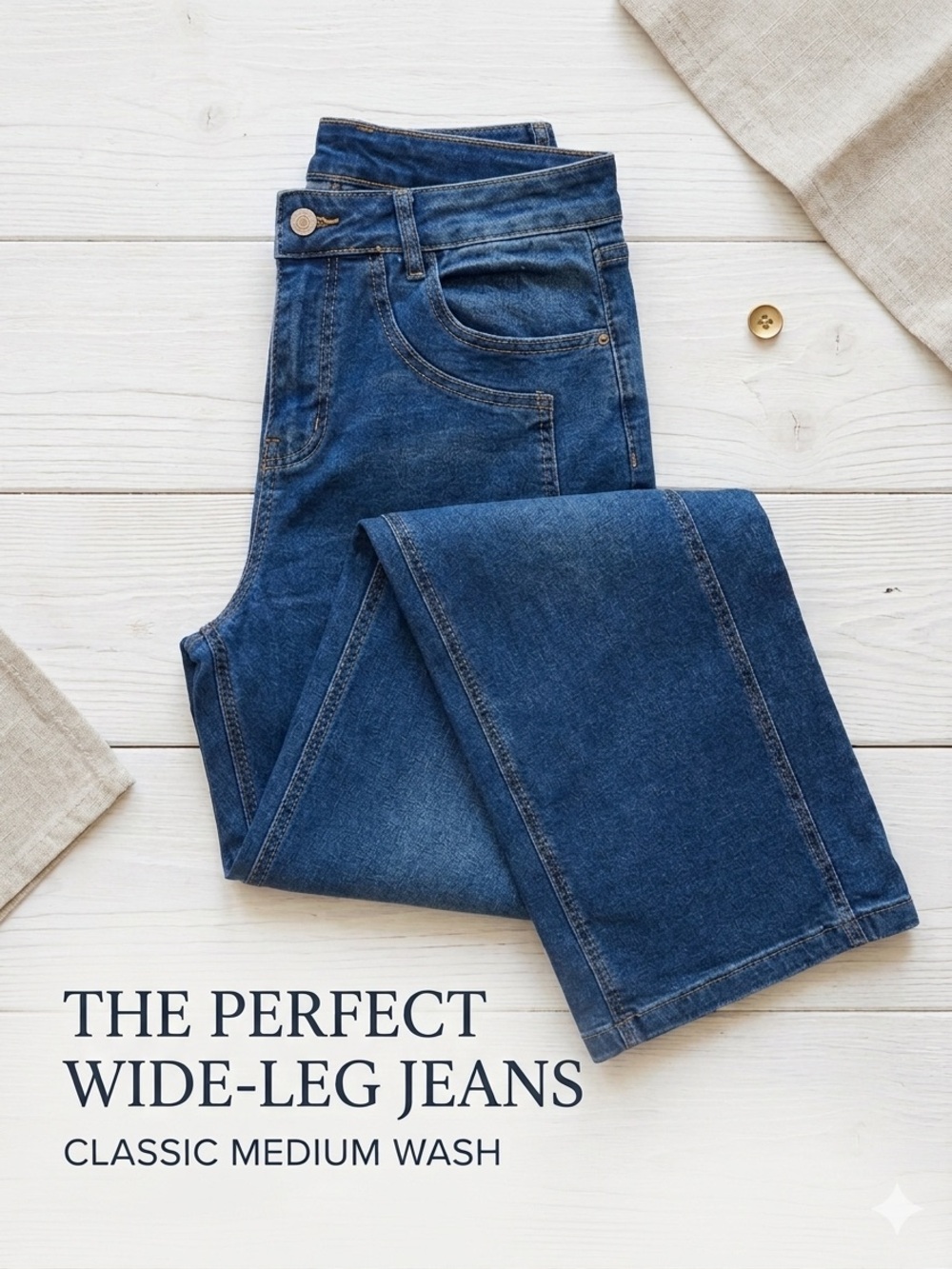 Sidefeel High-Waisted Wide-Leg Jeans Seamed Front Denim Blue Size 10